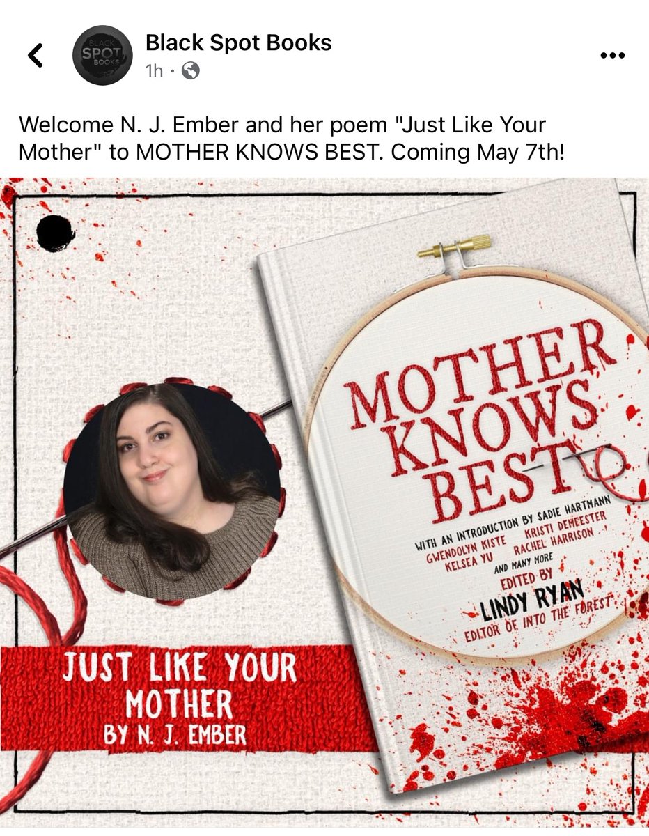 nj_ember's tweet photo. I’m so thrilled and honored to have one of my poems included in this anthology of amazing authors! 🥰 MOTHER KNOWS BEST releases on Mother’s Day from @blackspotbooks. 🖤https://t.co/2fgYMg5vyL https://t.co/7Zgs4Wjnf9