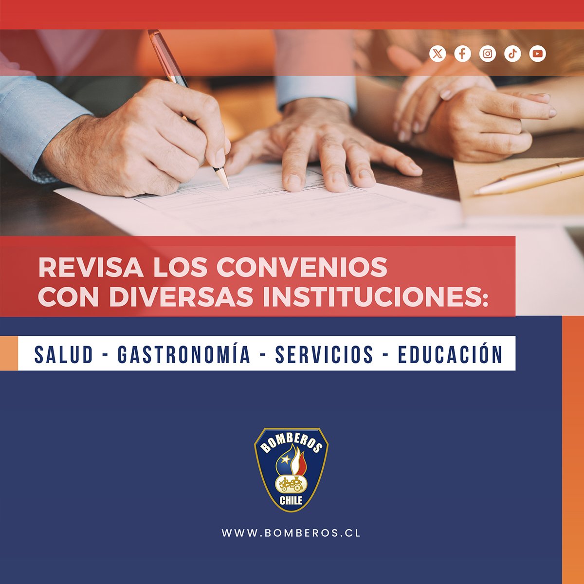 𝗖𝗢𝗡𝗩𝗘𝗡𝗜𝗢𝗦 | La Institución tiene a disposición importantes convenios para todos los #Bomberos, #Bomberas y sus familiares. 

Salud, gastronomía, servicios, educación y más... 

Revisa en bomberos.cl/convenios