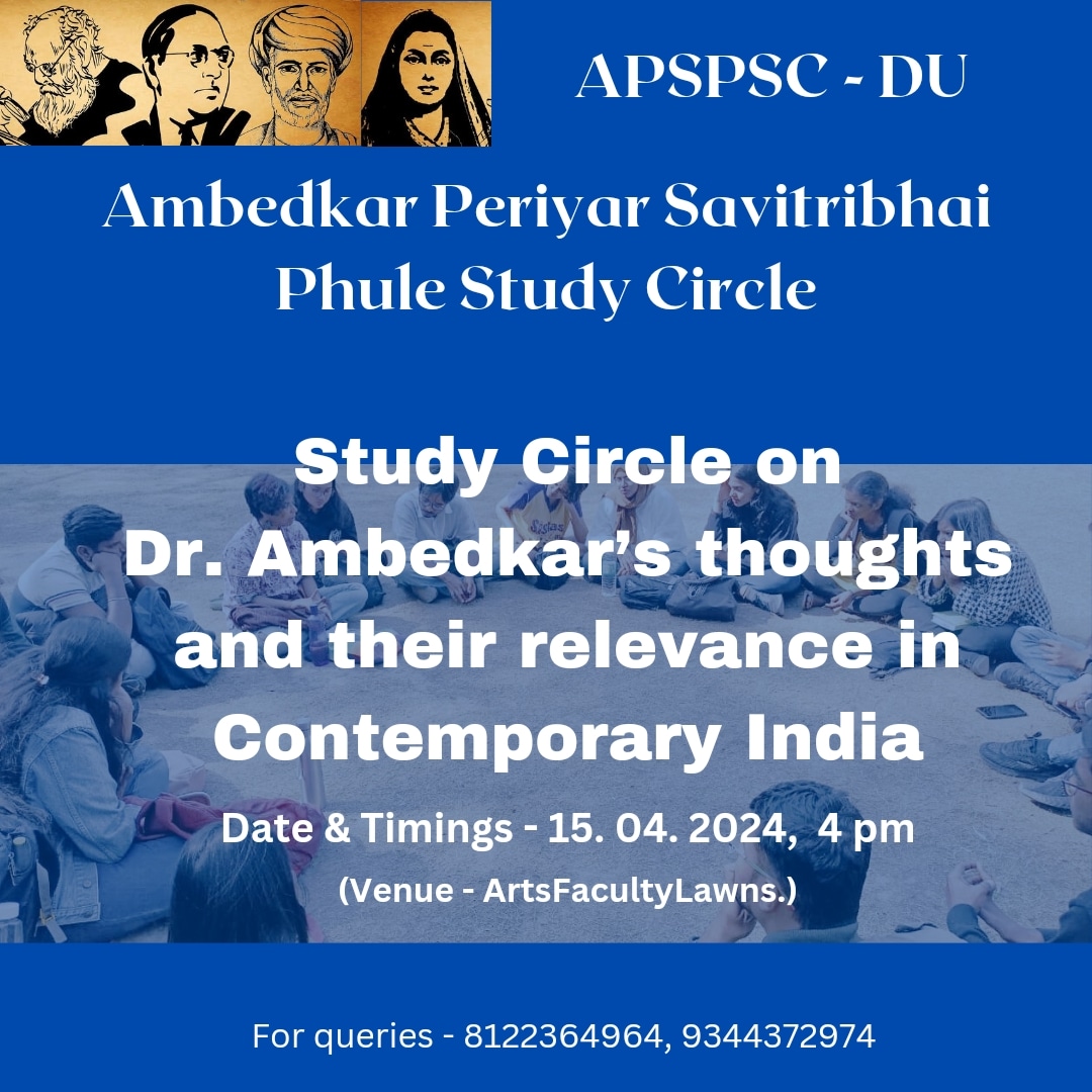 APSP4DU's tweet photo. Today Ambedkar Periyar Savitribhai Phule Study Circle of Delhi University conducted a Study Circle on Dr. Ambedkar’s thoughts and their relevance in Contemporary India 
#AmbedkarJayanti #Ambedkar https://t.co/XLwTJygn5F