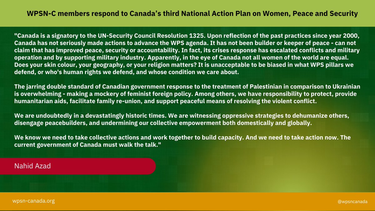 .@WPSNCanada members respond to the release of #FoundationsforPeace the third Action Plan on #WomenPeaceSecurity @WomenPeaceSec now available at canada.ca/en/global-affa…