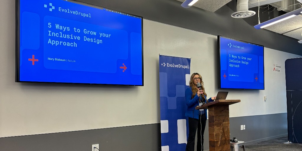 acquia's tweet image. The Acquia team gathered in Atlanta for the #EvolveDrupal summit, hosted by our partner, @evolvingweb. There were discussions that touched on topics from AI, accessibility, inclusive design in higher education, and website creation. It was a fun experience for all!