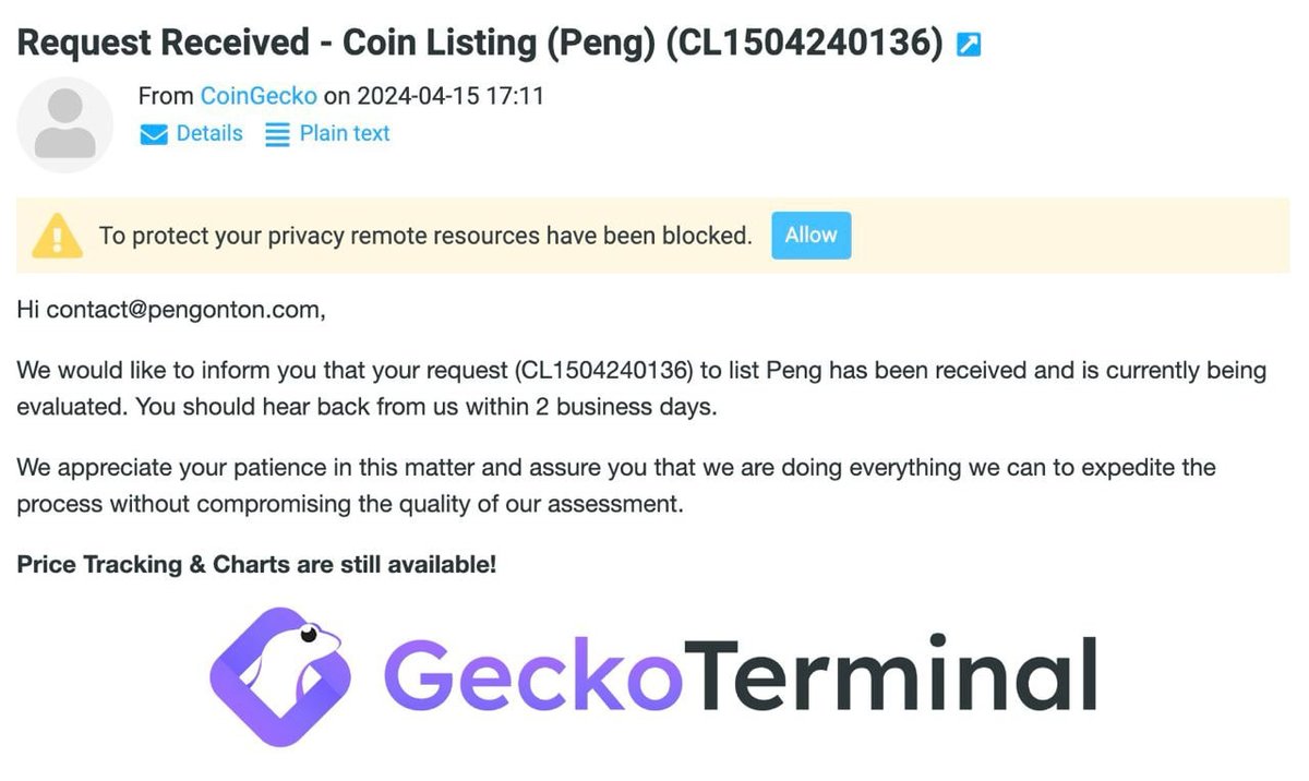 Applied for GeckoTerminal
$PENG