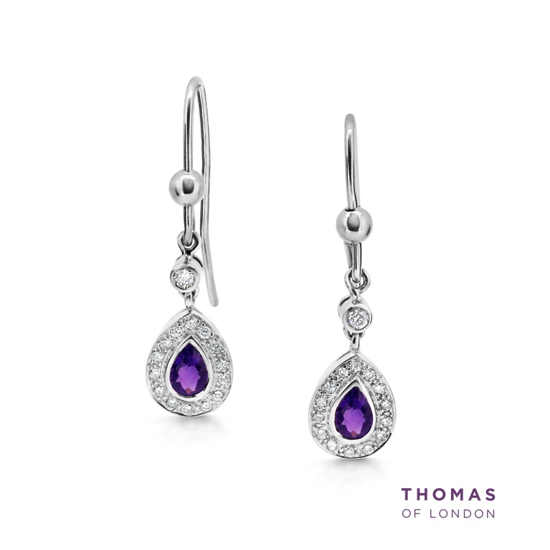 Add a splash of purple to your earring collection with these vintage style amethyst and diamond drop earrings. thomasoflondon.com/amethyst-diamo… #amethyst #earrings #jewellery #thomasoflondon