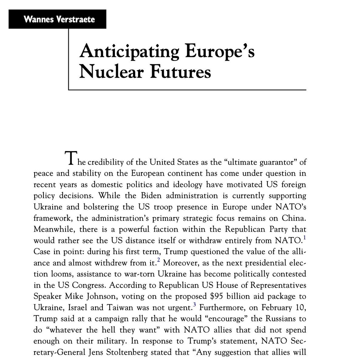 Pleased to share my latest article in @TWQgw, 'Anticipating Europe's Nuclear Futures', which discusses six possible future scenarios for nuclear weapons on the continent. bpb-us-e1.wpmucdn.com/blogs.gwu.edu/… @POLI_VUB @EgmontInstitute