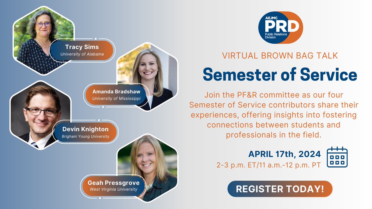 Reminder: Register for the Semester of Service Virtual Brown Bag Talk this Wednesday, April 17th, from 2-3 p.m. ET/11 a.m.-12 p.m. PT! Our Semester of Service contributors will offer insight into fostering connections between students and professionals. us02web.zoom.us/meeting/regist…