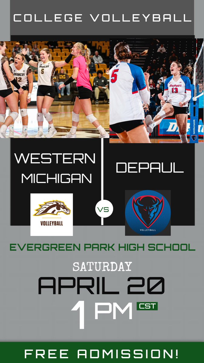 🏐We have COLLEGE VOLLEYBALL on tap for this weekend at EPCHS! 🏐 Don't miss @DePaulVball vs. @WMUVolleyball this Saturday at 1 p.m. Admission is free!