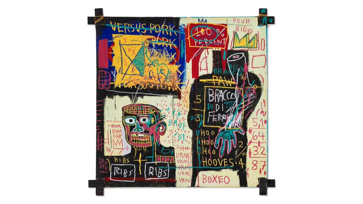 Basquiat’s painting is heading to Christie’s New York for the 21st century evening sale in May. Considered one of the highlights of the evening, “The Italian Version of Popeye has Pork in his Diet” is estimated to reach up to $30 million.