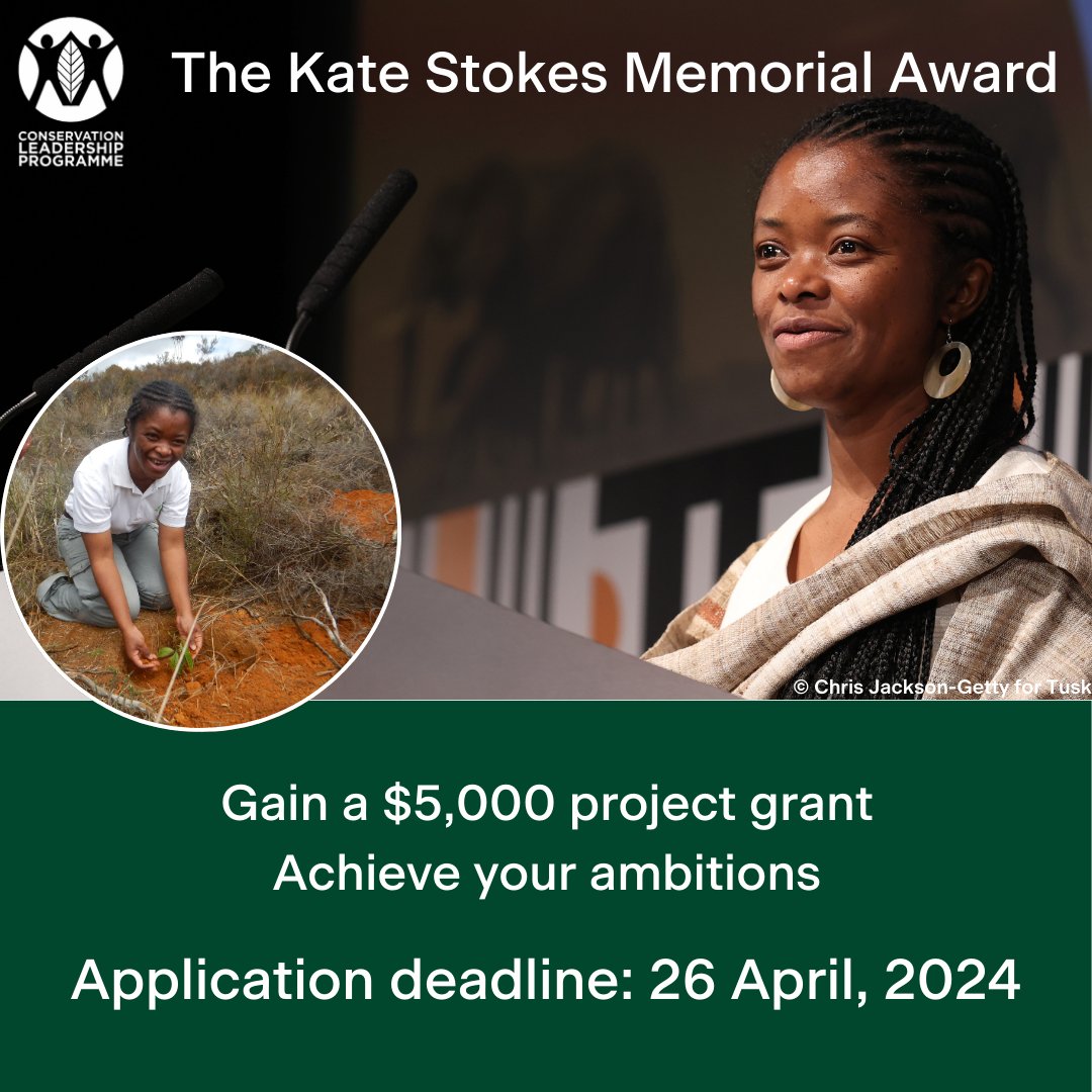 📢 REMINDER: The Kate Stokes Memorial Award is open for applications until 26 April. Past winners have gone on to achieve huge successes... like Julie Hanta (pictured) winner of a 2021 #TuskAward! Apply now or spread the word ➡️ conservationleadershipprogramme.org/grants/grant-o… #WeAreCLP