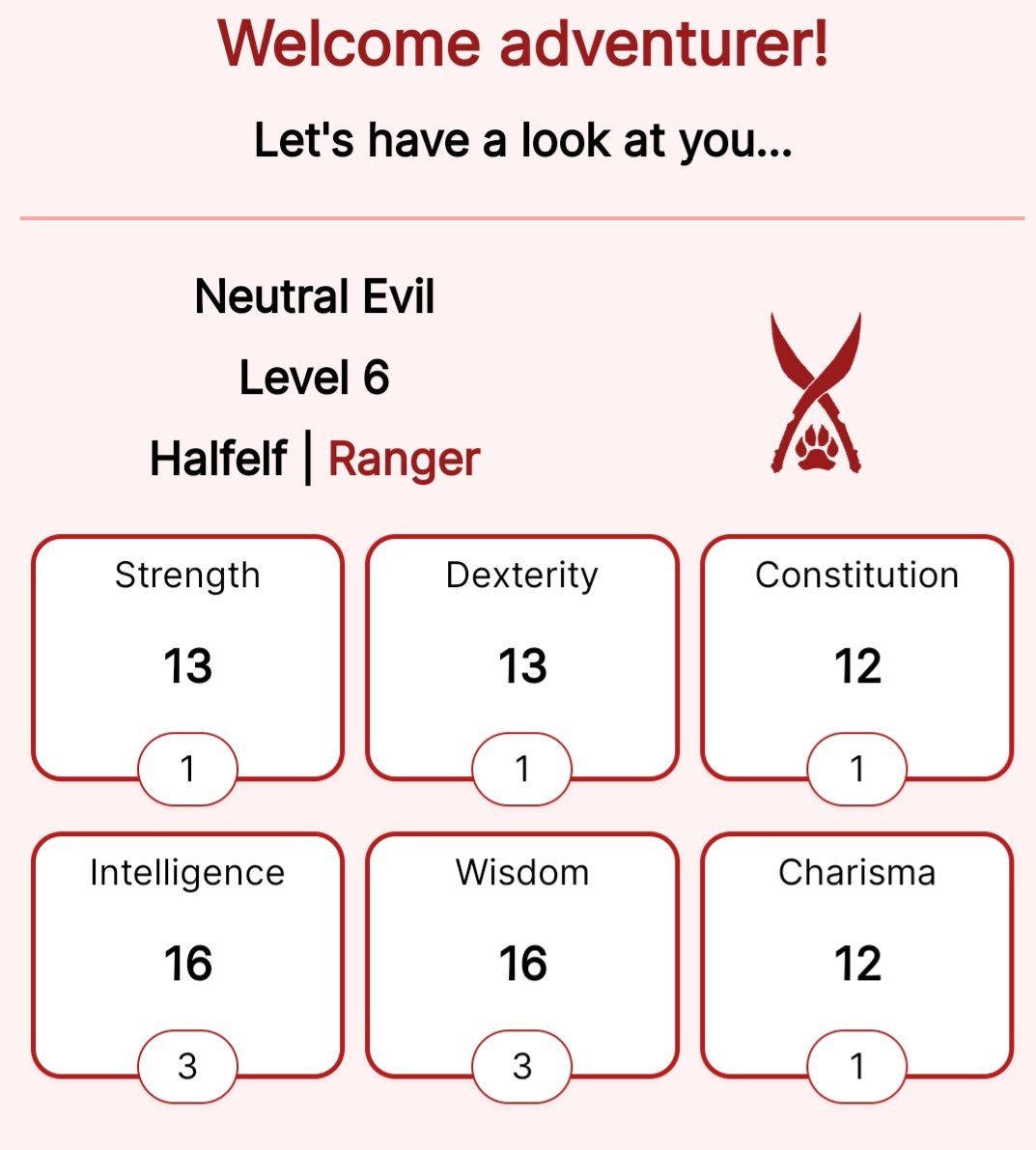 Epheros's tweet photo. @BDaveWalters I can see myself bounce between Ranger and Rogue, halfelf is on point, but NE?! I expected CN, maybe CG on a good day. I need to rethink my life then 😆 https://t.co/fxKfTs8A5e