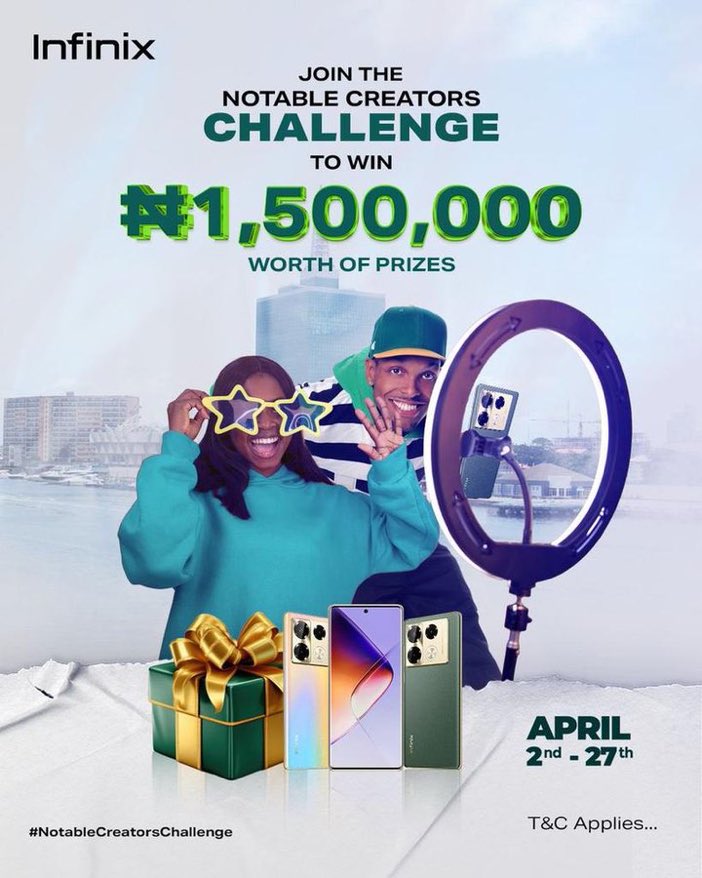 jenny_sznn's tweet photo. Harness your creative potential and take the chance to triumph in the #NotableCreatorsChallenge! With prizes exceeding N1.5M and captivating creator's kits up for grabs, it's your turn to excel. #ExploreWithInfinixclub https://t.co/dtx5I0hapi