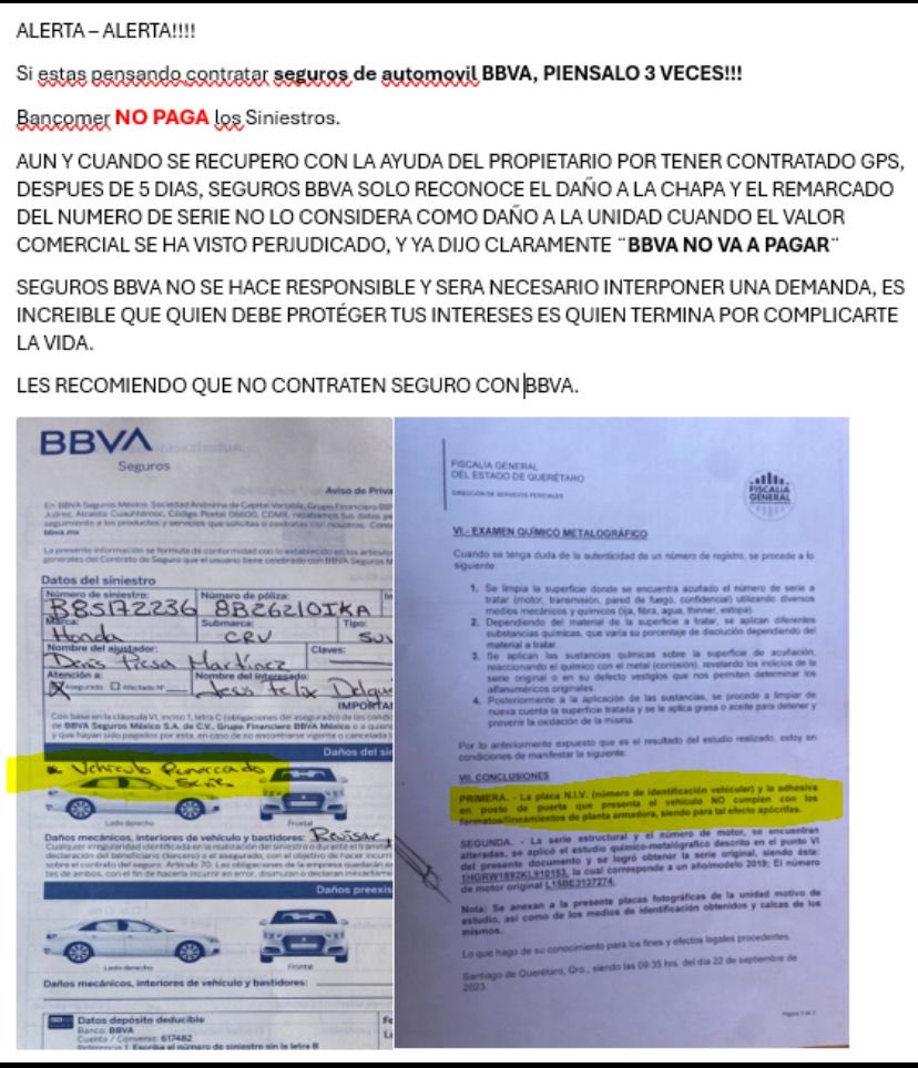 Chuyjfdg's tweet photo. Amigo, He iniciado una campaña contra BBVA, dado que se niegan a pagar el seguro de auto robado. Aunque estoy procediendo legalmente, tengan cuidado y repostero para que cumplan sus obligaciones. https://t.co/h5qneKRYqF