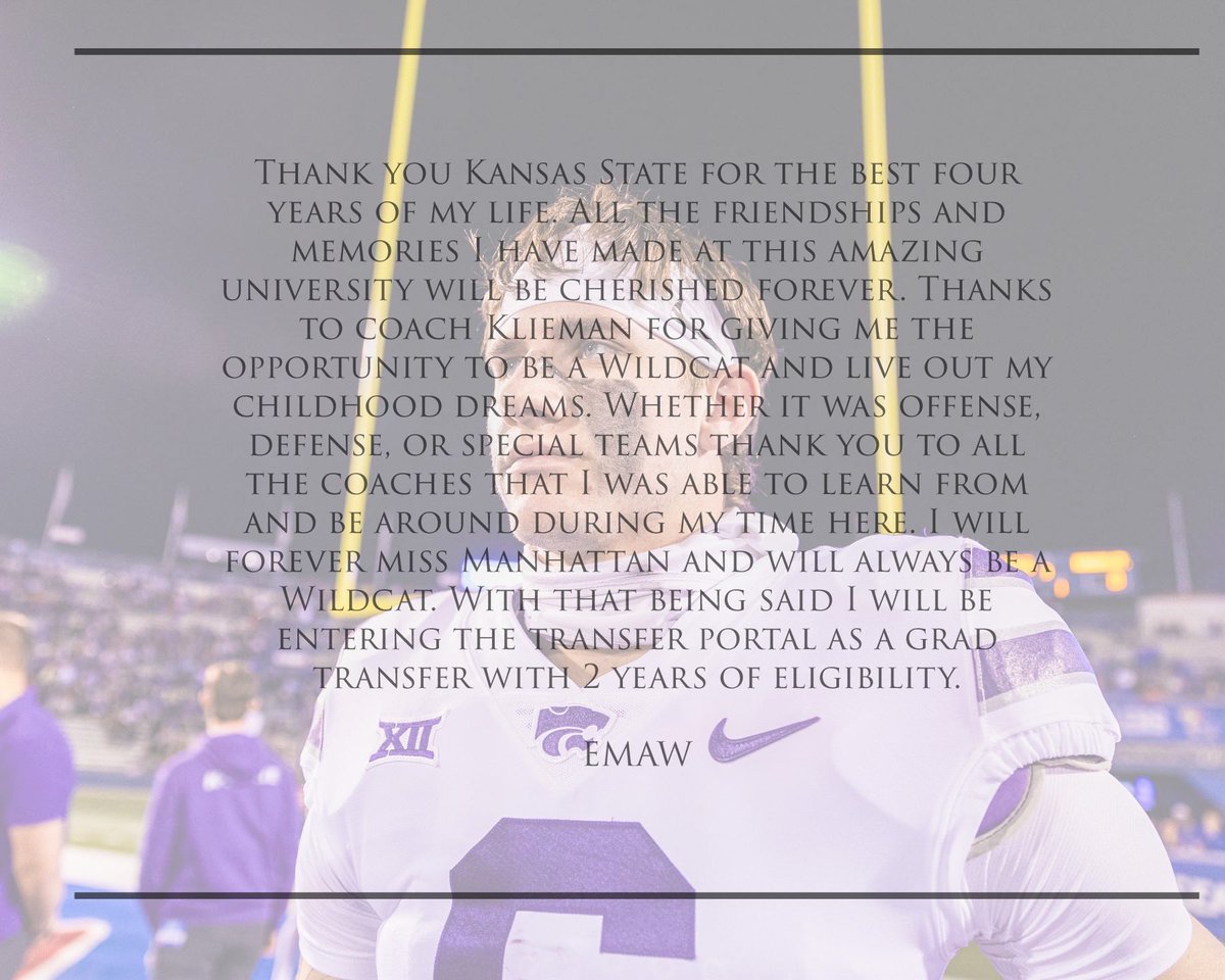 Thank you Kansas State University. DM for film. QB/Safety/Special Teams