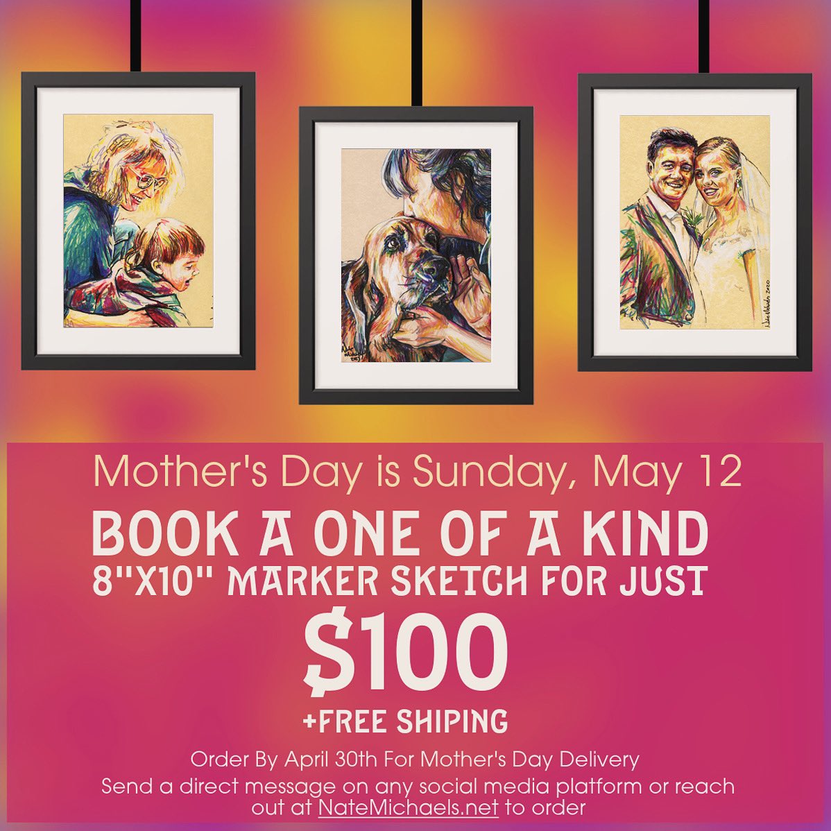 Mother’s Day is Sunday, May 12! 
This year, give her a truly unique gift with a one of a kind Sharpie Marker Sketch

Order By April 30th For Mother’s Day Delivery
#mothersday #giftideas #giftsformom #portraitartist #familyportrait #drawing #art #commissionswelcome #natemichaels