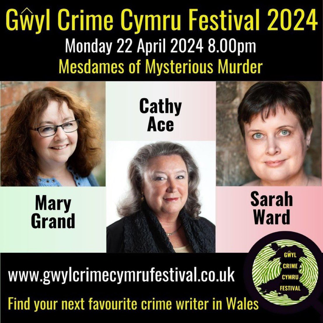 Our very own @authormaryg will be at @GwylCrimeFest next week, on Monday 22nd April! 'Madames of Mysterious Murder' is the perfect panel for fans of crime fiction, Agatha Christie and female amateur sleuths! 🔎 Get your tickets here 🎟 gwylcrimecymrufestival.co.uk/pif/