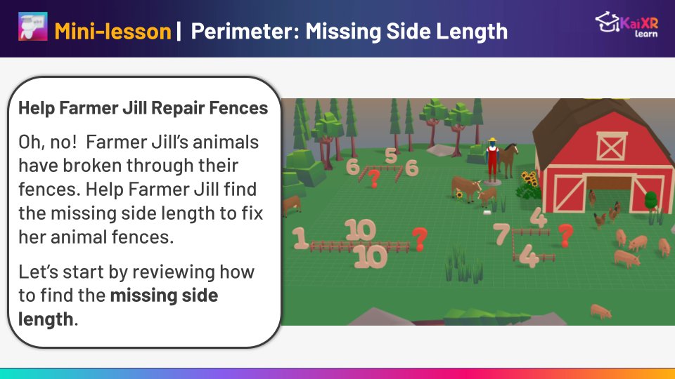 ExploreKaiXR's tweet photo. ๐ข Itโs #MathMonday & Farmer Jill needs our help!
Use our perimeter learning adventure to help your students boost their math skills as they solve perimeter puzzles.
โฌ๏ธ Learn more about Kai XRโs math adventures. โฌ๏ธ https://t.co/ogMLKwJo6R
#KaiXR #Math https://t.co/6Hg4mg4xJw
