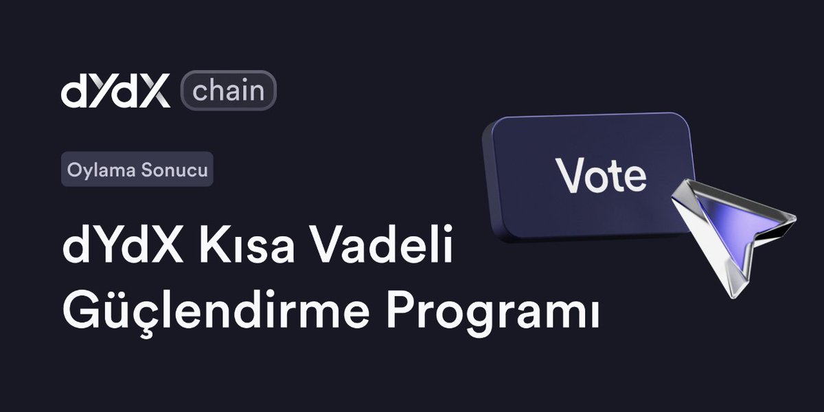 dYdX topluluğu, Kısa Vadeli Güçlendirme Programı'nı başlatma teklifine karşı oy kullandı. Oylama sonuçları 👇 ⚡️ %85.3 katılım ✅ %1.3 evet | ❌ %80.9 hayır | ➡️ %17.8 çekimser oy mintscan.io/dydx/proposals…