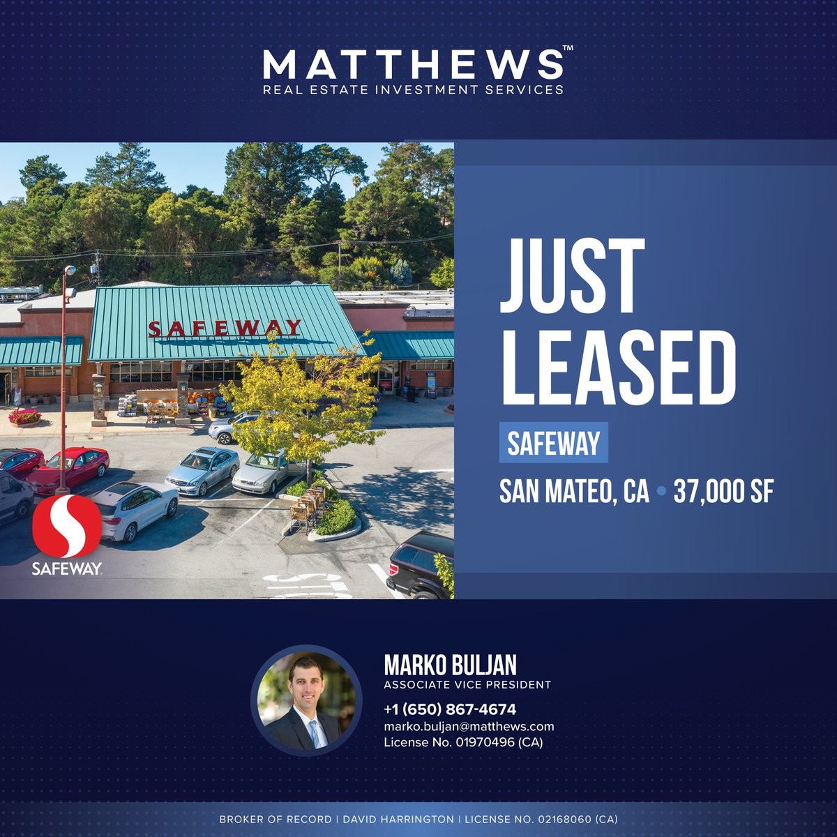 Marko Buljan completed the lease of 100 De Anza Boulevard, San Mateo, CA, within the Crystal Springs Shopping Center. He represented the landlord in the transaction. 🤝 🔗 Learn more: matthews.com/press-release/… #Matthews #CRE #RealEstate #CaliforniaRealEstate #ShoppingCenter