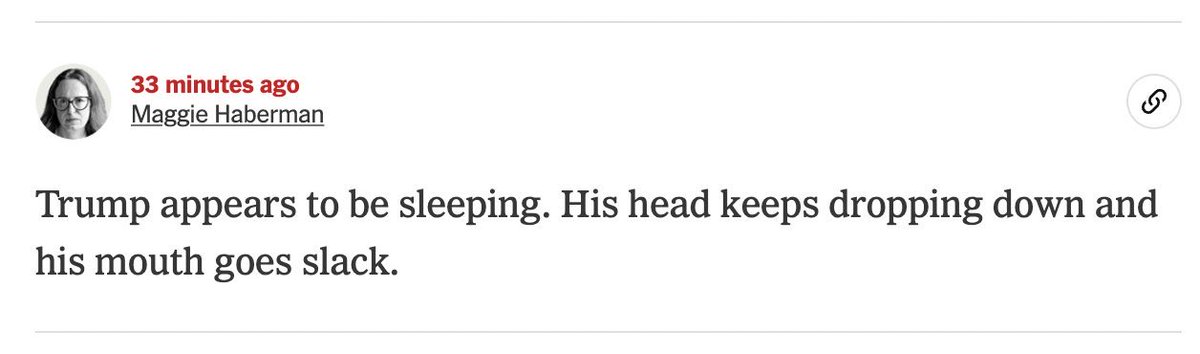 Trump is *SLEEPING* during his criminal trial. “His head keeps dropping down and his mouth goes slack.” 

Betcha ten bucks Trump starts DROOLING soon. 🤣🤣
#SleepyDon