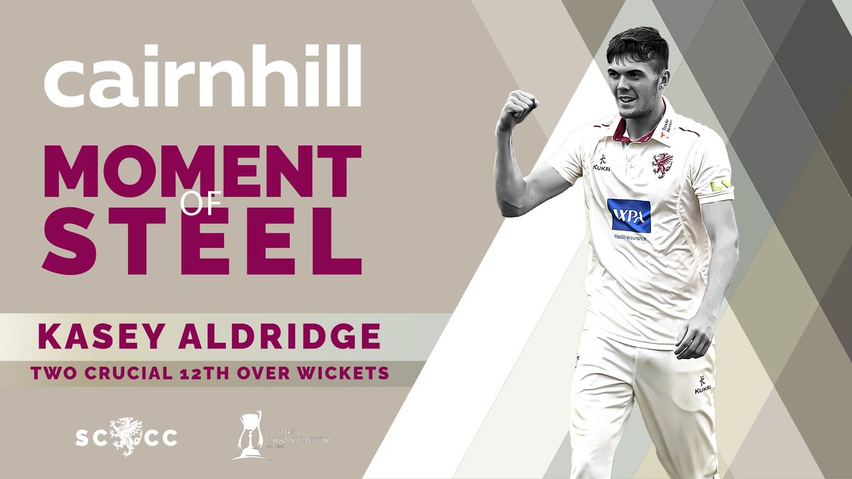 Your first Cairnhill Moment of Steel belongs to Kasey Aldridge 🦾

Kasey held his nerve getting two wickets in the 12th over of Surrey's second innings 👏

@Cairnhill1980 
#WeAreSomerset 
#SURvSOM