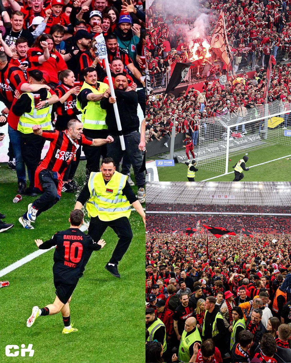 ¡LA POSTAL DEL FIN DE! 📸 Florian Wirtz pidiendo a los aficionados que no invadieran el campo antes del final del partido. Marcó dos goles en el final y la afición se volvió loca. ¡Hasta los de seguridad celebraron! 🦺