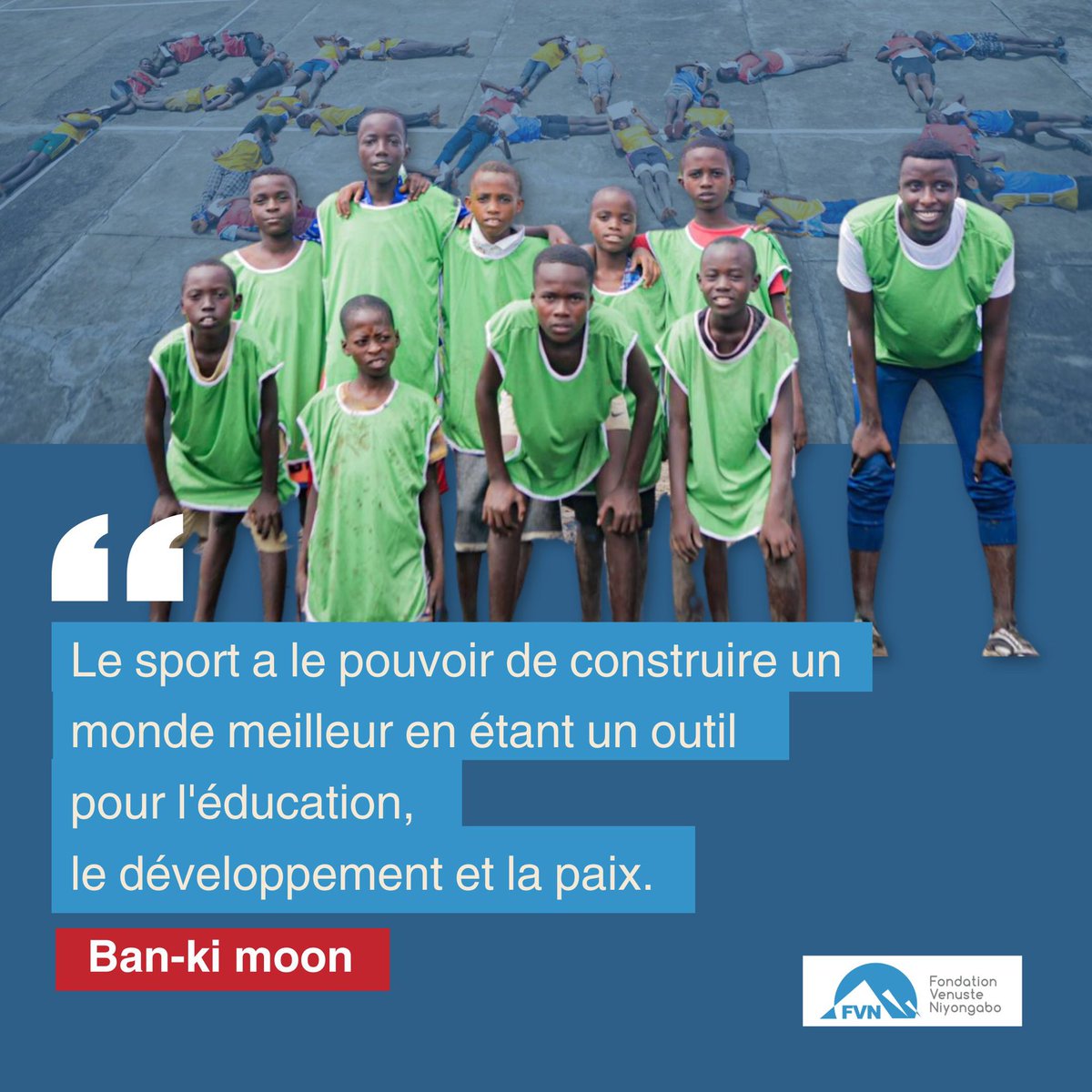 Nous sommes convaincus que le sport ouvre des horizons prometteurs pour les enfants que nous accompagnons, en les dotant de valeurs fondamentales et en favorisant leur épanouissement personnel. 
@VNiyongabo @peaceandsport 
#paix #sport #enfant #fondation