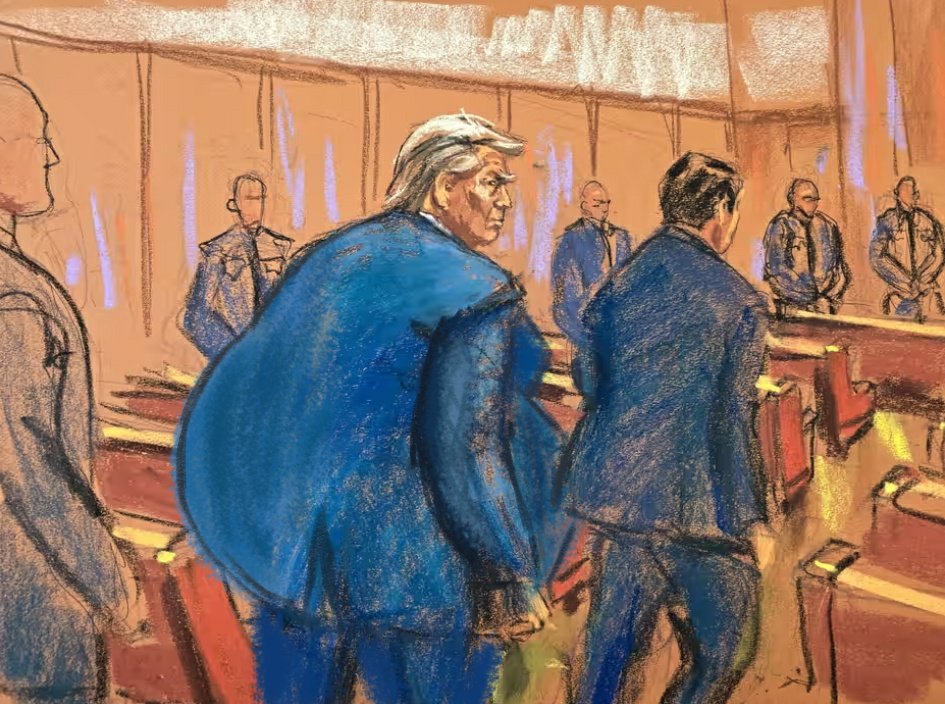 #TrumpTrial Think the Court sketch artist has been a little generous with their drawings This is much more accurate....