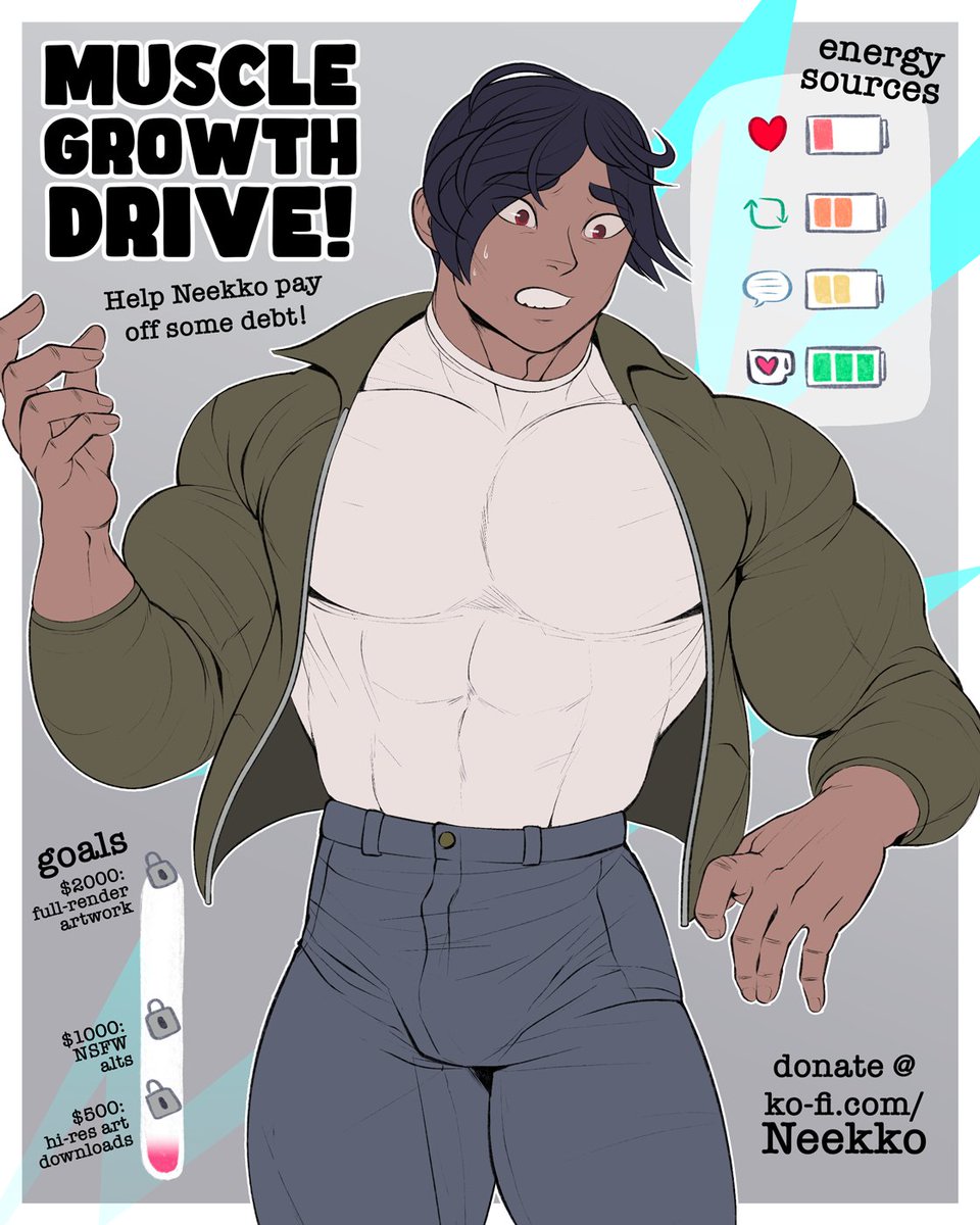 ⚡️💪MUSCLE GROWTH DRIVE!💪⚡️ Wow, already it looks like I'll need to make a larger template before they outgrow this one! Thanks so much to everyone who has contributed so far—I am extremely grateful! I've also added some goals below! Let's keep it rolling and get him BIGGER!