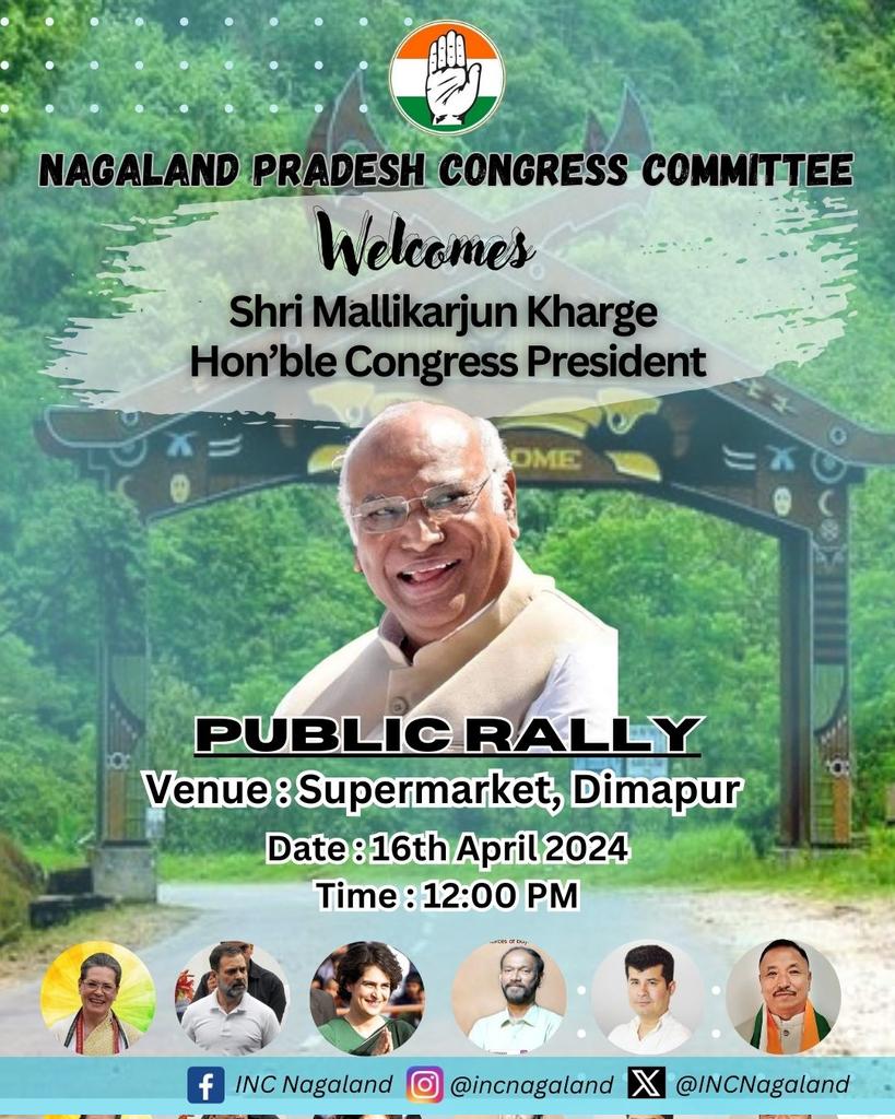 A very warm welcome to Hon'ble Congress President Shri @kharge ji, from all of us here at Nagaland PCC. We wish you a very pleasant stay.