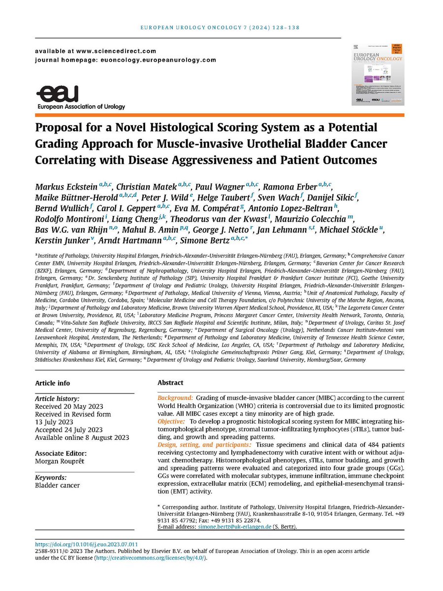 Molecular Grading at Its Best! Take a look of this newly published paper @EurUrolOncol, led by @Markuseckstein3. Great honor to be part of this study sciencedirect.com/science/articl…
We proposed a novel, prognostically relevant, and biologically based scoring system for #bladdercancer