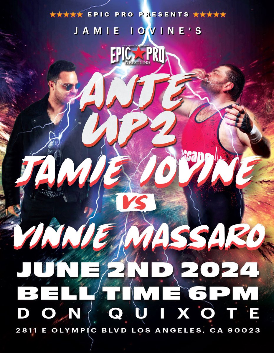 🚨MATCH ANNOUNCEMENT🚨 Vinnie Massaro will face Jamie Iovine at Ante Up 2 on June 2nd at Don Quixote in Los Angeles, CA! 🎟 tinyurl.com/epjianteup2