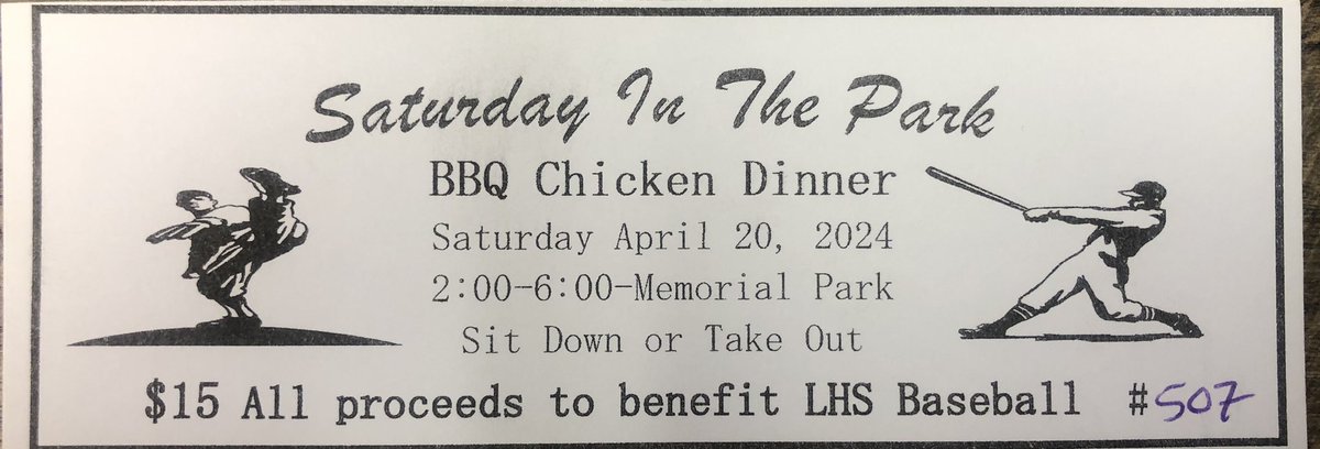 lhsPACKbaseball's tweet photo. 20th Annual LHS Baseball SATURDAY IN THE PARK, BBQ Chicken Dinner is this Saturday! Always a great time and the absolute best chicken! Contact a ball player (or me) for tickets! “It’s for the kids!!!” https://t.co/k46k3iINqm