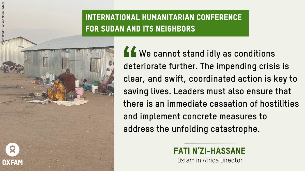 #SudanConference Once again, the leaders have demonstrated a disregard for the lives of those in Sudan and its neighbours as they pledged a tiny fraction of what's needed to save lives. Read our full reaction to the pledging conference ➡️ africa.oxfam.org/latest/press-r… @Oxfam
