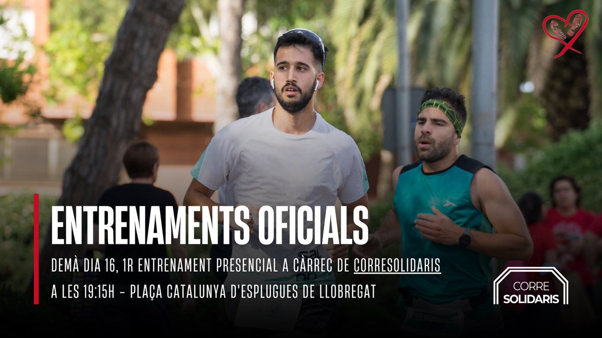 Demà dia 16 👟 Primer Entrenament Presencial

Comencem amb la preparació de la cursa amb els entrenaments presencials de <a href="/corre_solidaris/">CorreSolidaris</a> 

⏰ Hora: 19:15h
📍 Lloc de quedada: Plaça Catalunya d'Esplugues de Llobregat

#correpelspetitsvalents #cursaesplugues
