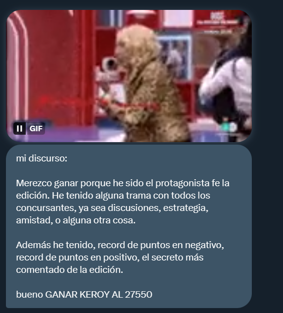 casatuiteros's tweet photo. @Keroruy “Merezco ganar porque he sido el protagonista fe la edición. He tenido alguna trama con todos los concursantes, ya sea discusiones, estrategia, amistad, o alguna otra cosa” #CTSemiFinal https://t.co/mrxjHCT4hu
