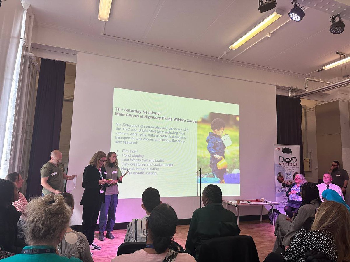 To Bright Start Islington’s conference celebrating the role of male carers in early childhood! Gave an overview of our Saturdays at Highbury Fields where Dads, male carers and children dug a pond together and spend time in the wildlife garden! Thanks #Brightstart #Islington