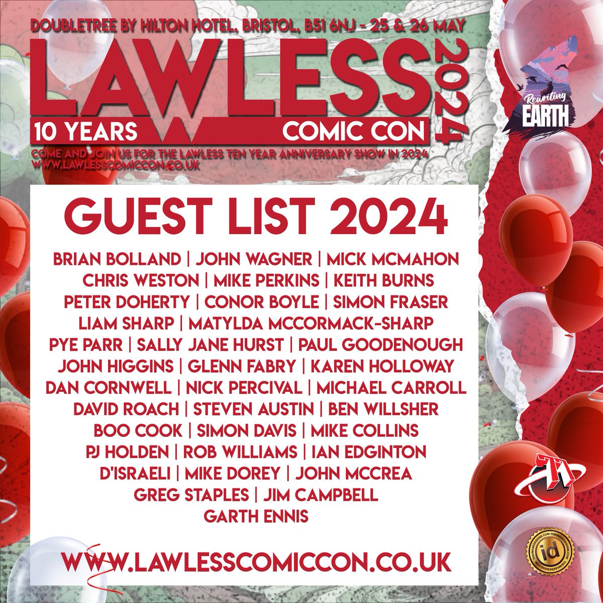 Hugely excited to announce that @GarthEnnis will be joining us for the Lawless 10th Anniversary this year!!!!