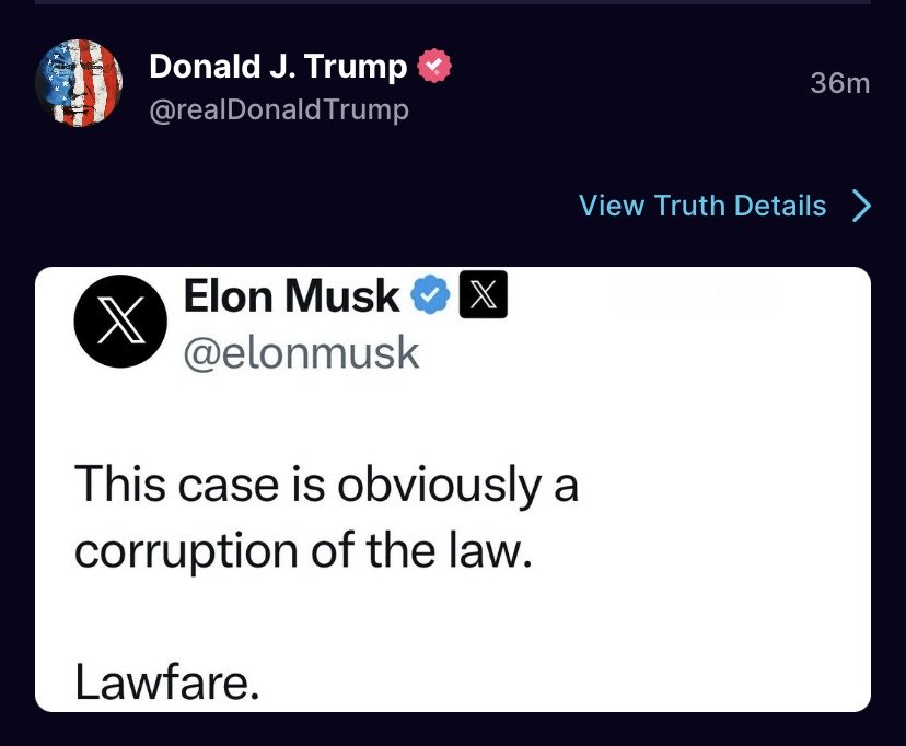 Donald Trump posted a post from ⁦@elonmusk⁩ 👀