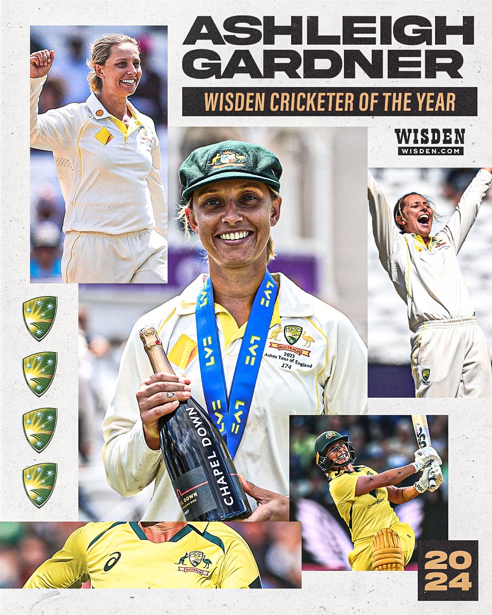 🏅 Wisden Cricketer of the Year 🏅 🇦🇺 Ashleigh Gardner🇦🇺 An integral part of the Australia side that retained the Women's Ashes, taking 12 wickets in the one-off Test and 23 wickets @ 16.82 across the series 🔥 #WisdenAwards