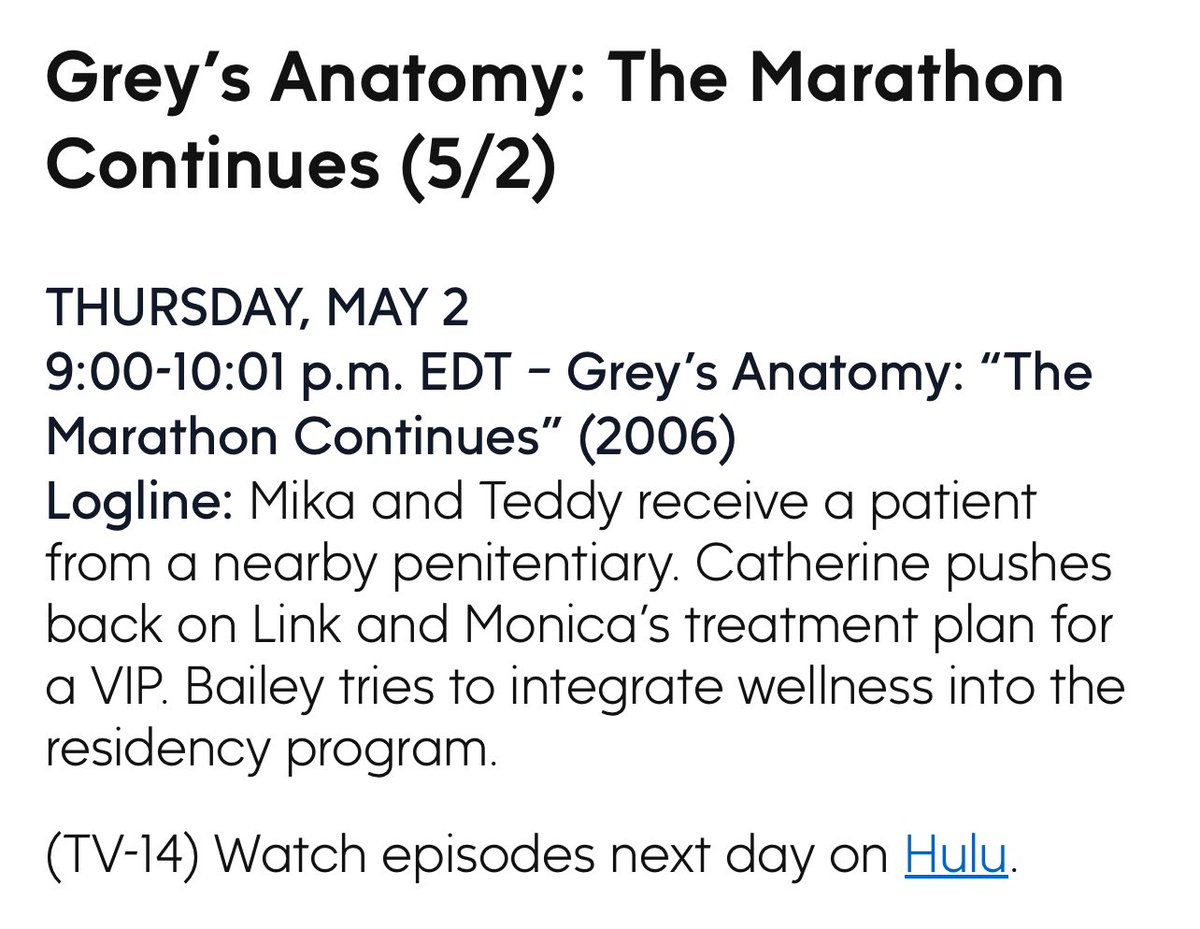 Grey’s Anatomy 20x06 - “The Marathon Continues” - airing May 2, 2024 | PRESS RELEASE @GreysABC #GreysAnatomy