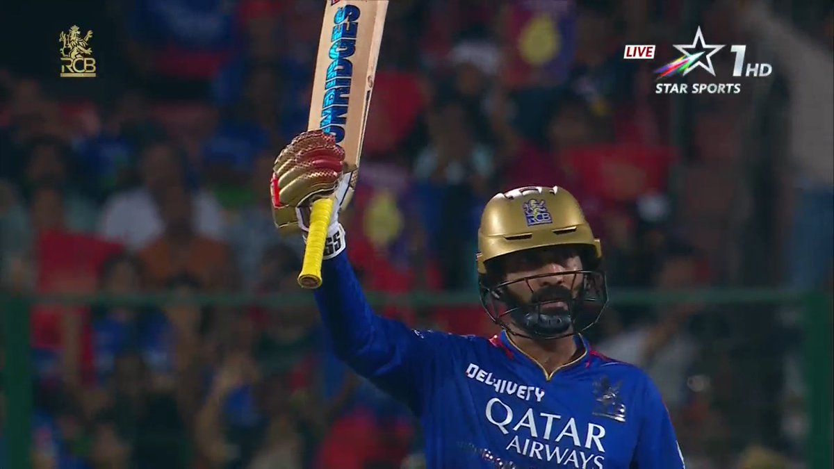 DINESH KARTHIK, YOU MADMAN. 🤯 83 (35) with 5 fours and 7 sixes - an absolute gun innings by DK in the mammoth run chase of 288. The 38 year old put on an exhibition at the Chinnaswamy. This knock will be celebrated for a long time. 🫡❤️