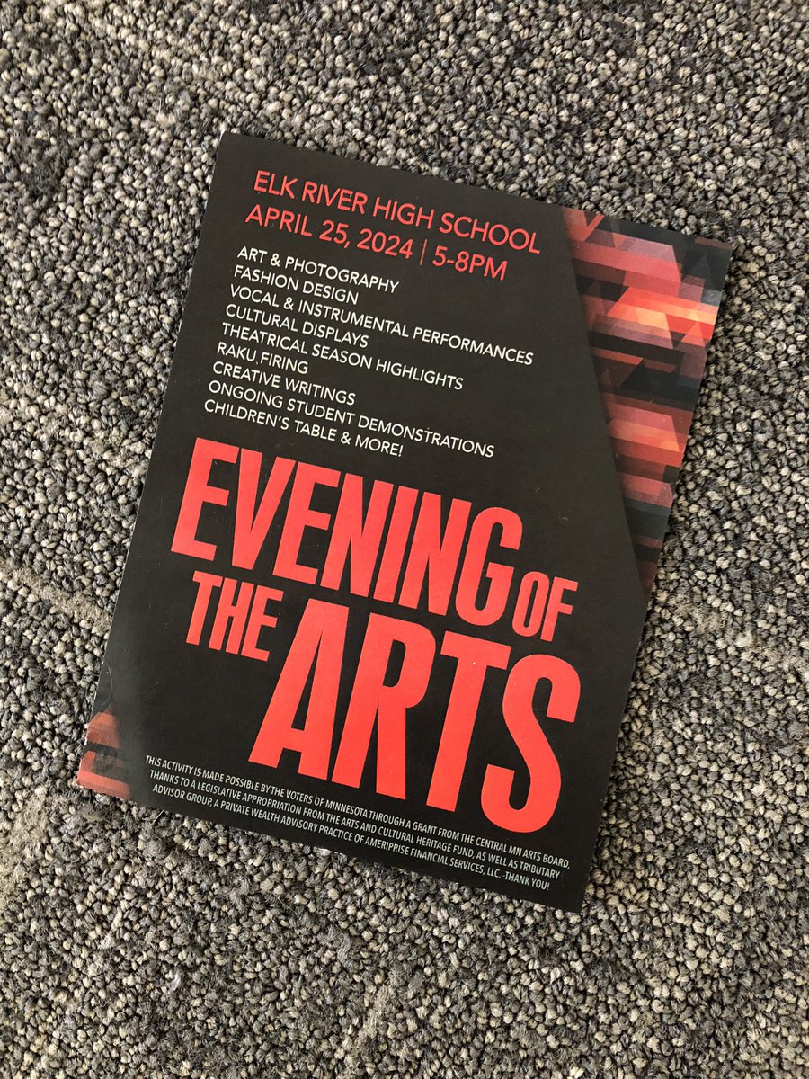 SAVE the date- mark ur calendar for the annual Evening of the Arts! This free event will display a host of student art! Fun for all-amazing talent! #Itsgood2beanelk @ISD728 @bittmand @karirock4 @erhsdeca @erhs_theatre
