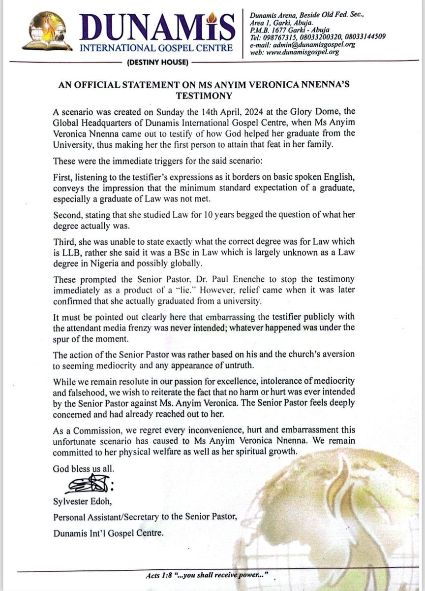 Pastor Paul Enenche , nothing concern we Nigerians with this epistle.

We await a proper energized apology to that woman on the altar .thanks.