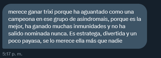 casatuiteros's tweet photo. Por parte de @lineadelsexxx nuestro @jaimecorino hace el discurso “Merece ganar Trixi porque ha aguantado como una campeona, ha ganado muchas inmunidades y no ha salido nominada nunca. Es estratega, divertida y un poco payasa, se lo merece ella más que nadie” #CTSemiFinal https://t.co/EucOvuHJMK