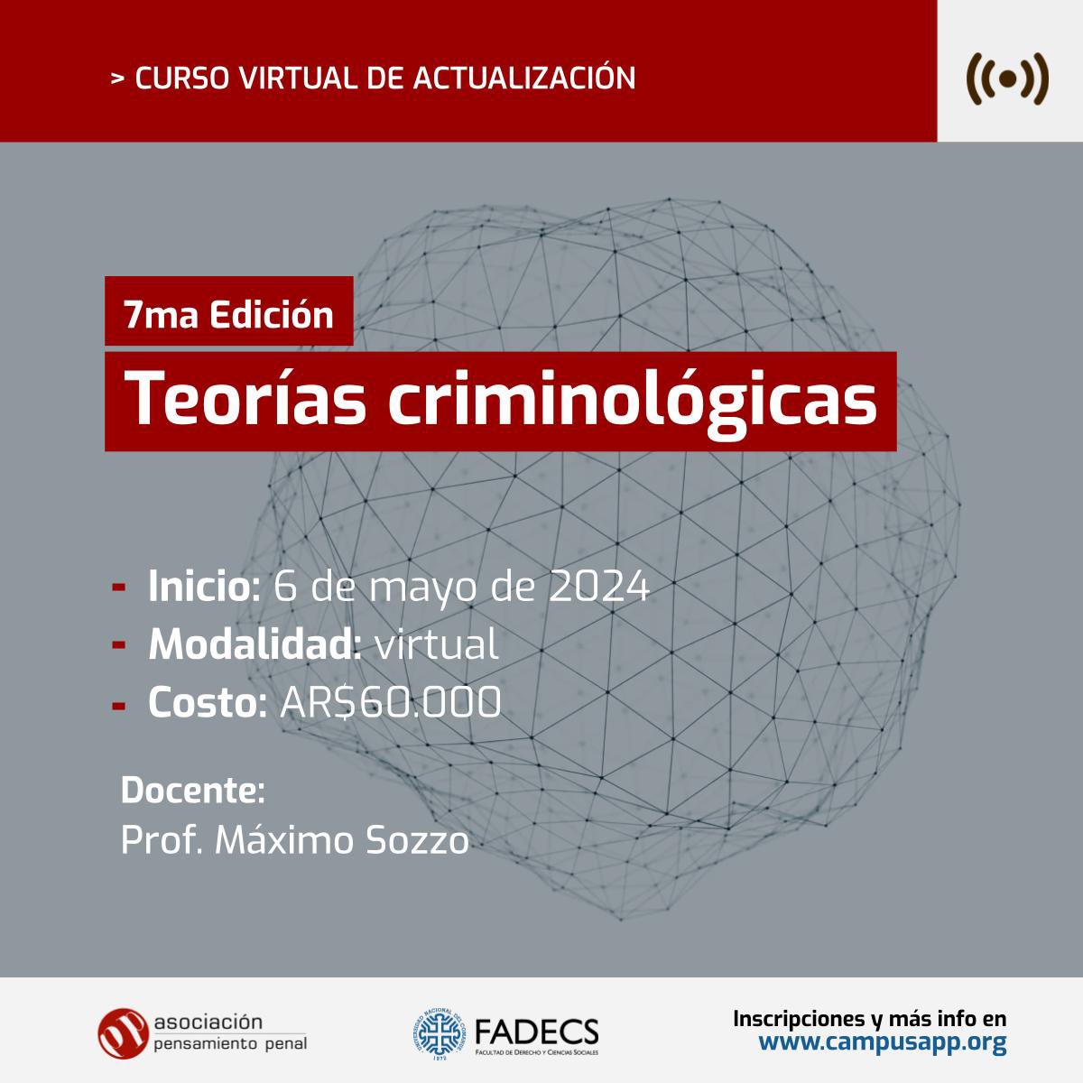 [ L A N Z A M I E N T O V I R T U A L]

✍ Teorías criminológicas. Exploraciones para una historia del presente.

👤 Profesor: Máximo Sozzo (UNL).