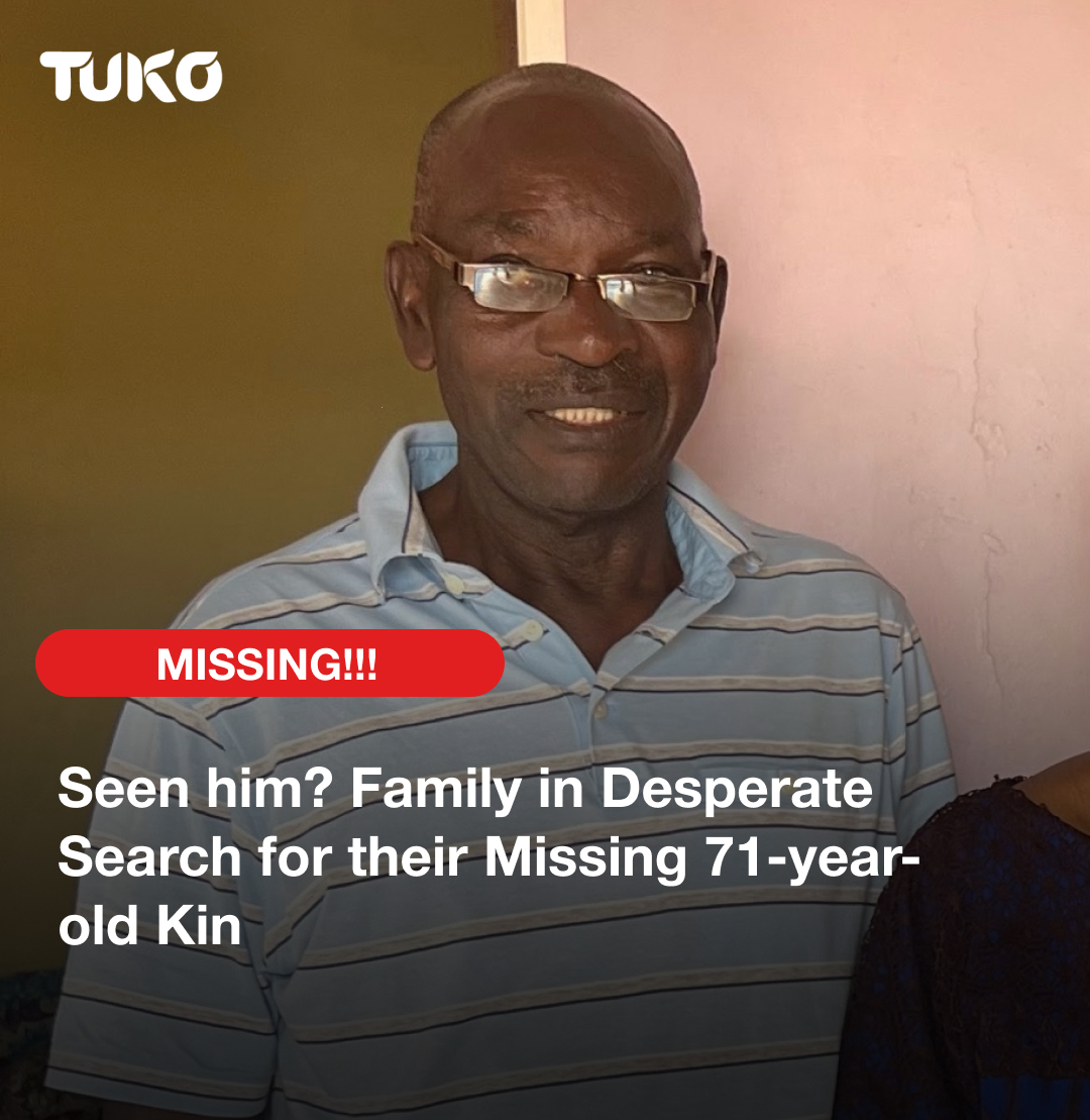 Tuko_co_ke's tweet photo. Fred Sakwa suffers from short-term memory loss!

He had been taken to Aga Khan Hospital in Nairobi today, April 15, 2024, for treatment before he went missing at 2pm.

He was last seen wearing a checked shirt (maroon white and blue), beige khaki trousers, a black hat branded Toyota CFAO motors, brown shoes and spectacles.

Anyone with information on his whereabouts should contact his family at 0724776345 or 0715856885.

Photo: Patti Ambani (Facebook)