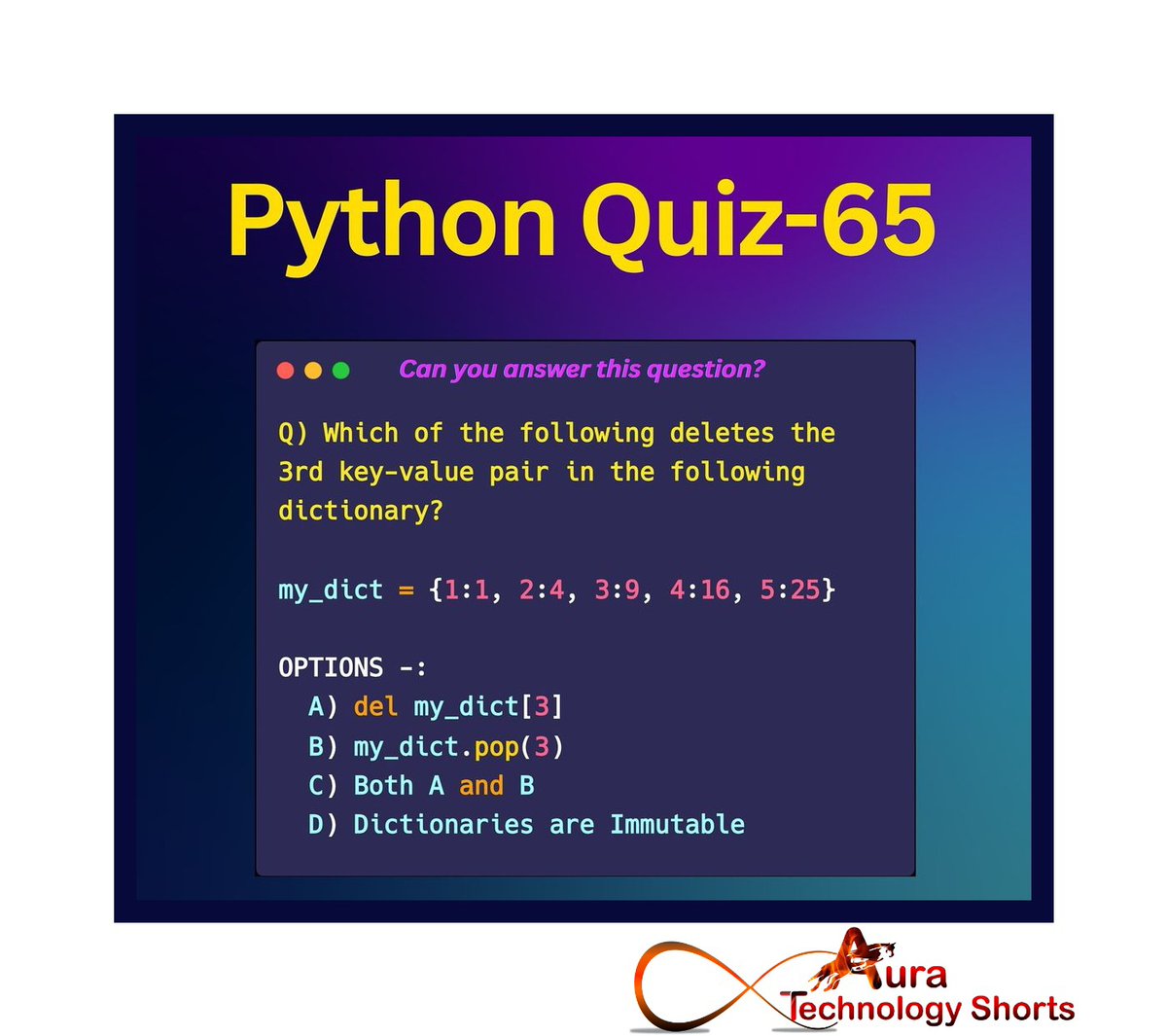 Python Quiz
...................
#PythonQuiz #CodingChallenge #TechTrivia #ProgrammingPuzzle #PythonKnowledge #QuizTime #TechQuiz #PythonSkills #CodeQuiz #pythonprogramming