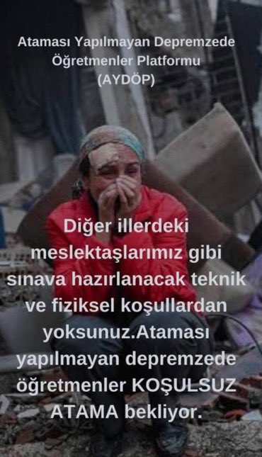 AyseKahraman86's tweet photo. @cenginyurt52 #depremzedeöğretmeneşartsızatama https://t.co/ZADk3FZa2a