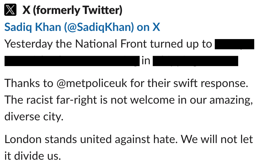 We welcome @MetPoliceUK’s swift interventions against the racist far-right. But why does it continue to allow thousands of racist far-left and Islamist marchers to take over London every week? All racists should be off our streets, without fear or favour. As the original post…