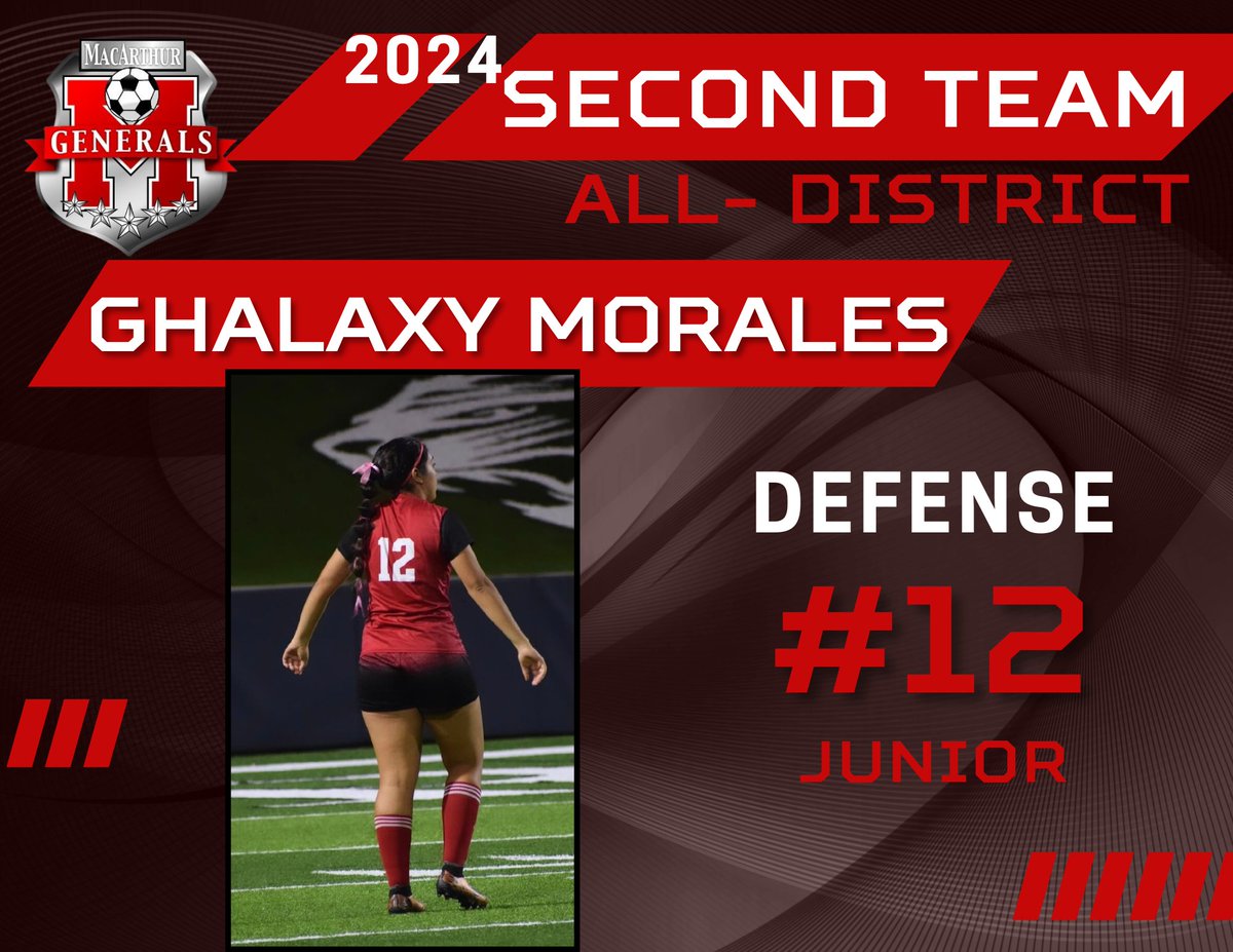 Congratulations🎉 to Junior, Ghalaxy Morales for earning 2nd Team All-District ⚽️. Her ability to anticipate plays, intercept passes, and shut down opponents is truly impressive and has not gone unnoticed. @MacArthur_AISD @Athletics_AISD #MPND