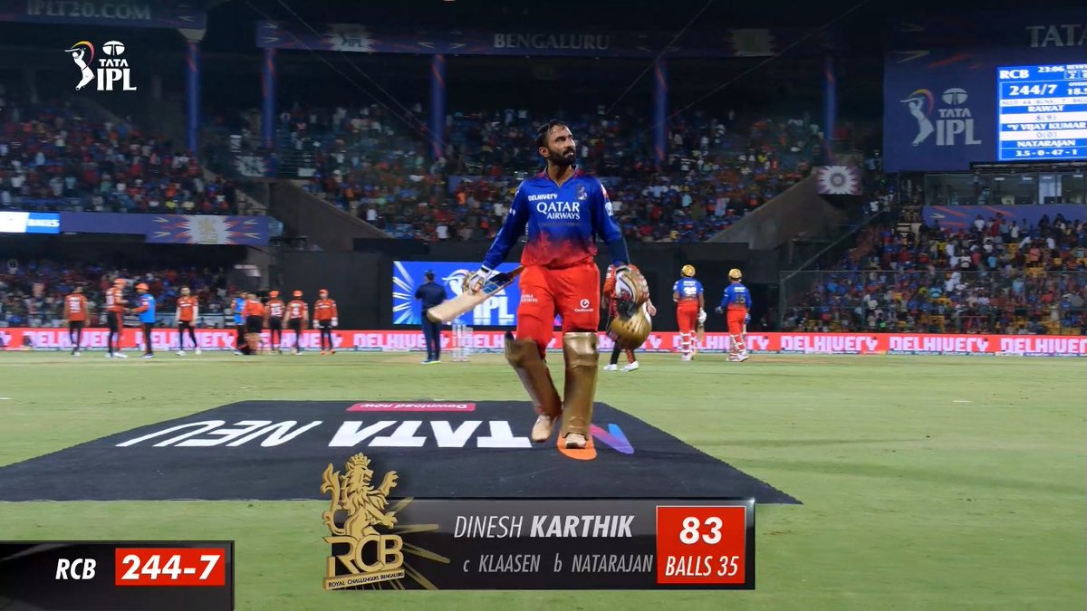 Standing ovation for Dinesh Karthik by Chinnaswamy crowd.